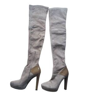 Gucci Tan Suede Over the Knee Heeled Boots Size 38.5